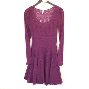 Free People lace skater dress long sleeve purple